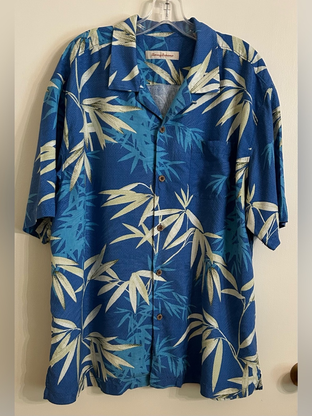 Tommy Bahama Blue Bamboo Print Silk Camp Shirt
